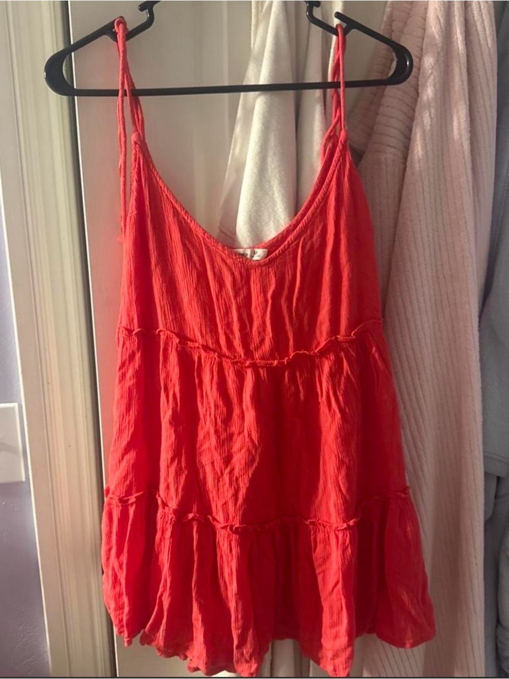 Vibrant Red Tiered Spaghetti-Strap Slip Dress NEVER WORN